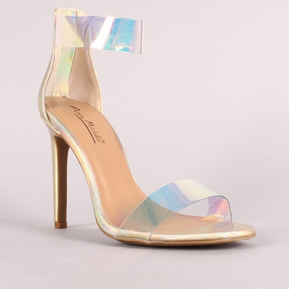 Gold PU Clear Band Ankle Strap Stiletto Heel - Picture 5 of 8